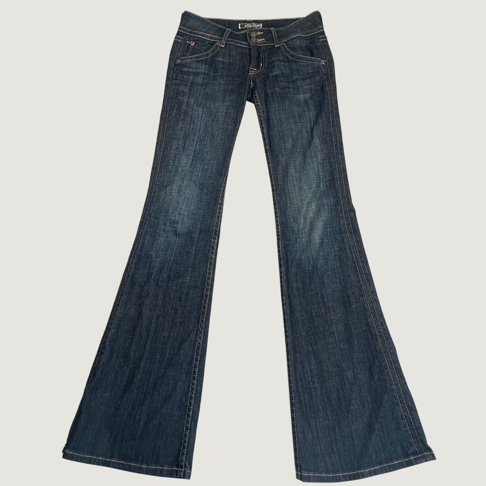 Vintage Y2K Hudson Flare Jeans Women 25 Blue Low Rise Flap Pocket Denim USA Made